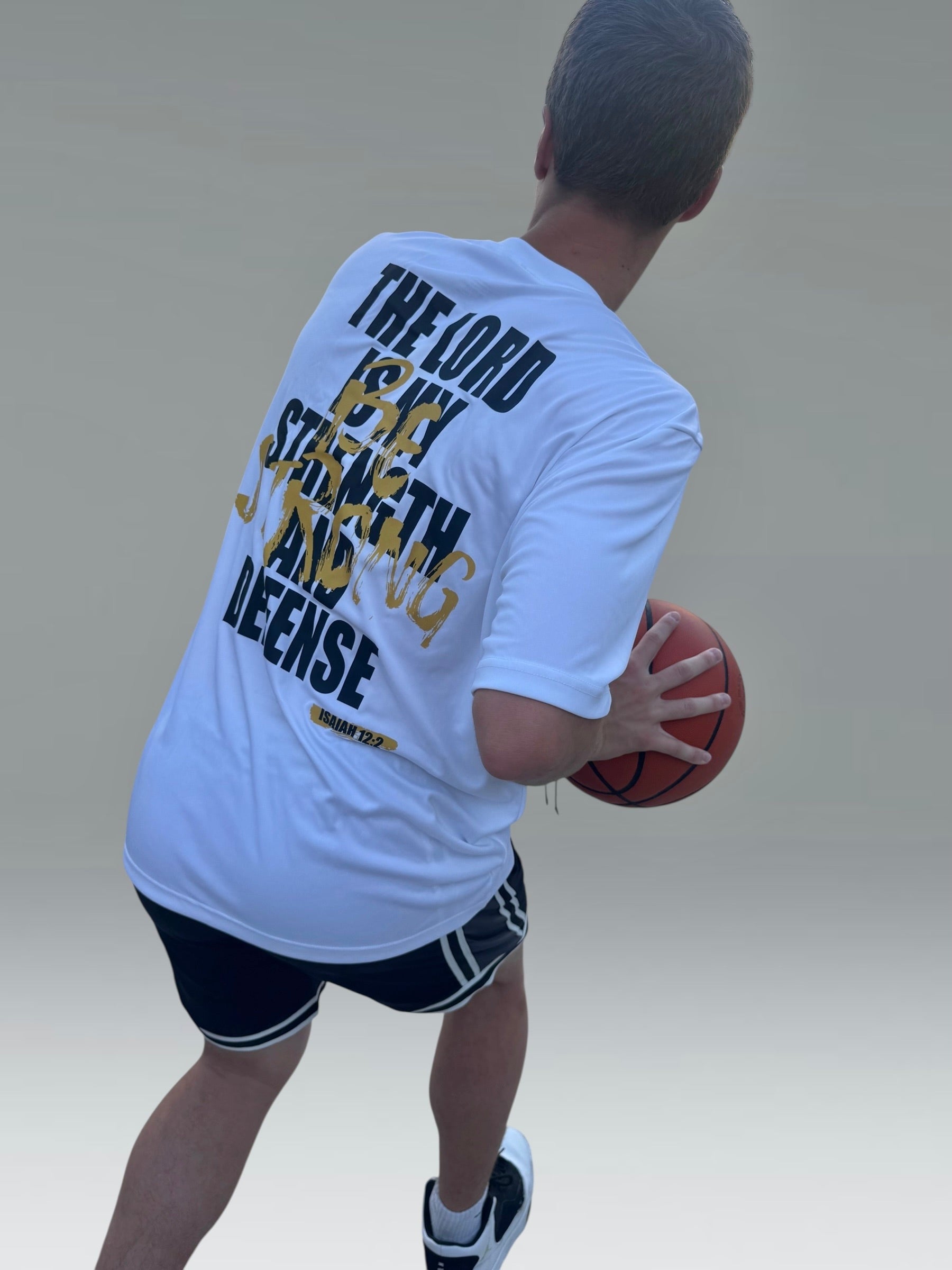 DUETERONOMY 31:6 BE STRONG BREATHABLE ATHLETIC WORKOUT TEE