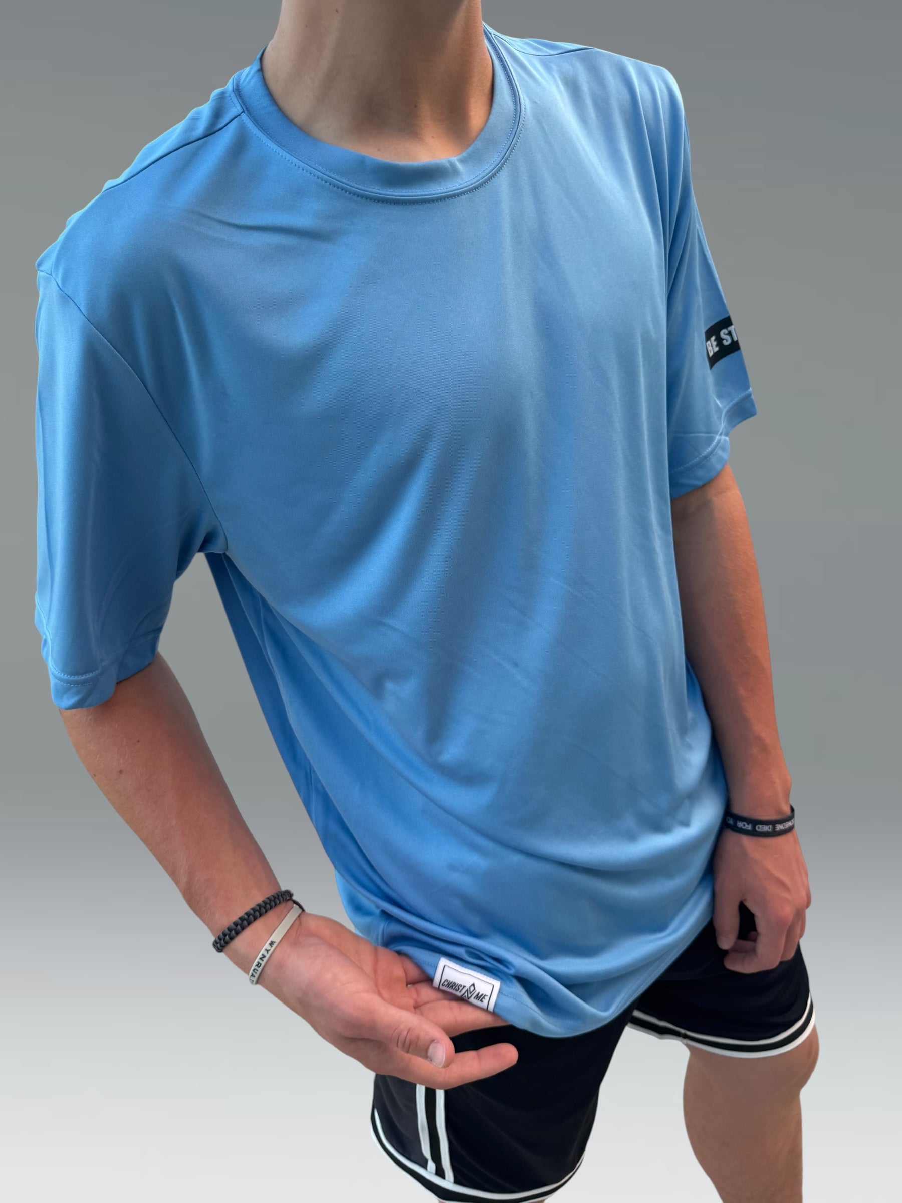 BE STRONG BREATHABLE WORKOUT ATHLETIC SKY-BLUE TEE