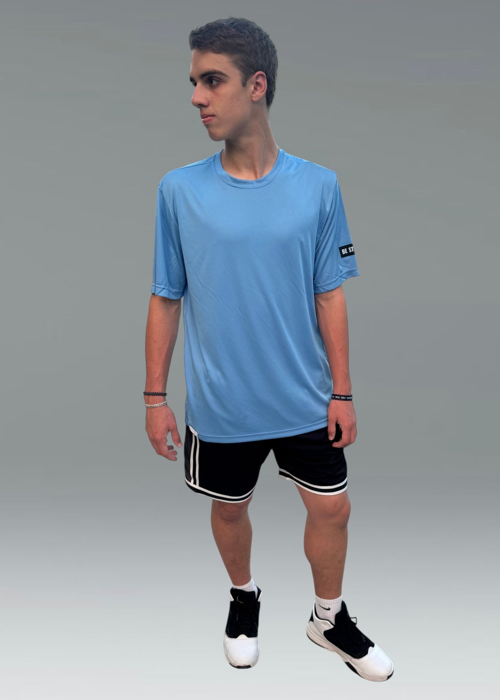 BE STRONG BREATHABLE WORKOUT ATHLETIC SKY-BLUE TEE