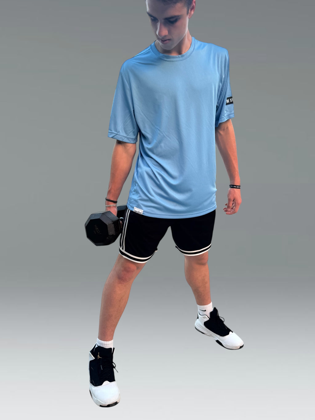 BE STRONG BREATHABLE WORKOUT ATHLETIC SKY-BLUE TEE