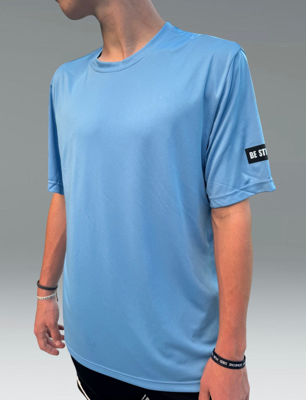 BE STRONG BREATHABLE WORKOUT ATHLETIC SKY-BLUE TEE