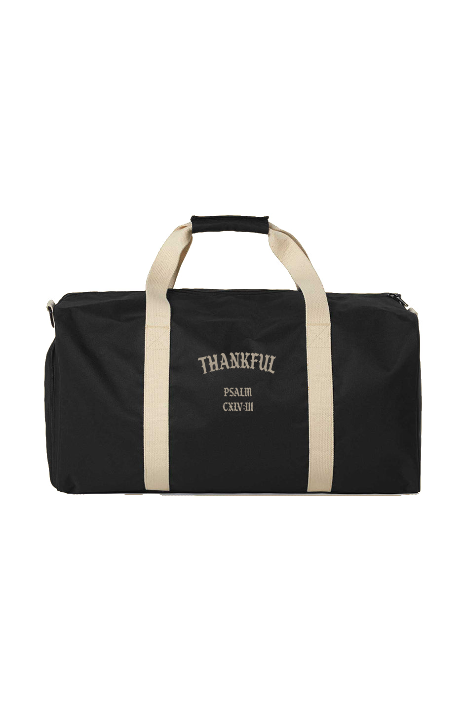 THANKFUL PSALM 145:3 BLACK ECRU TRAVEL BAG 
