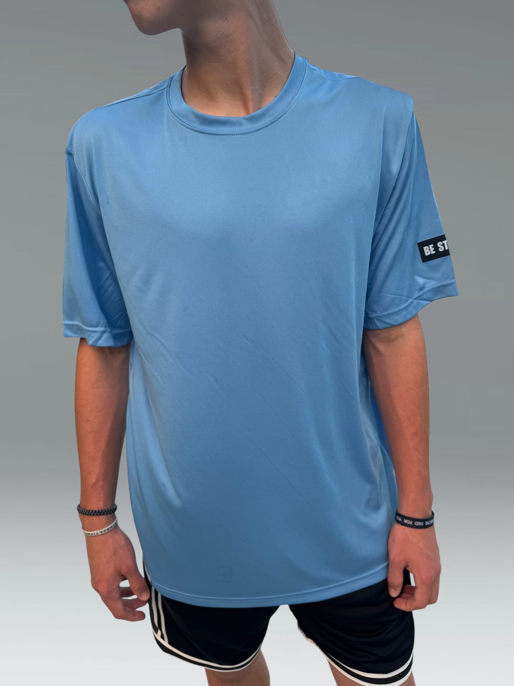 BE STRONG BREATHABLE WORKOUT ATHLETIC SKY-BLUE TEE