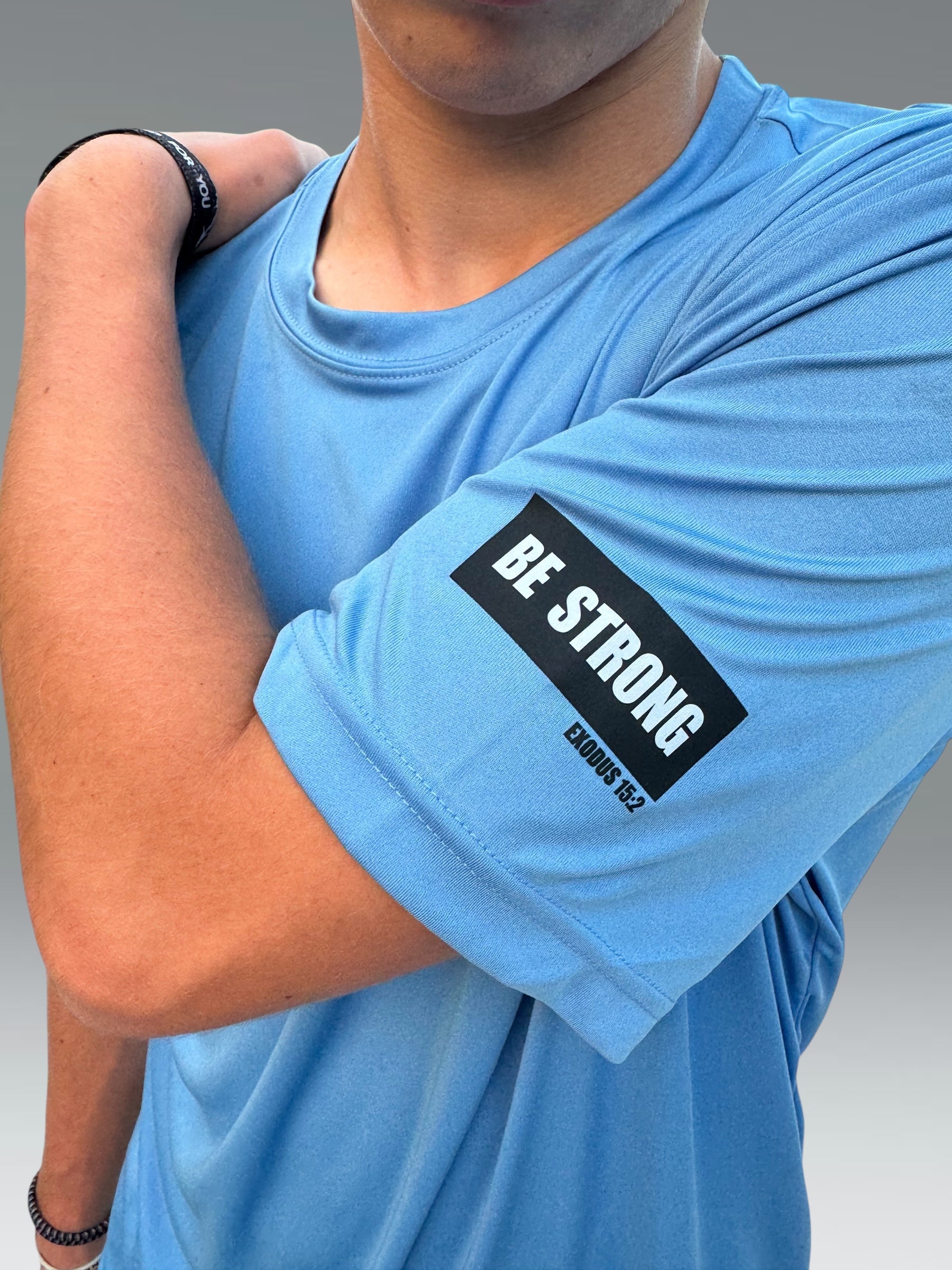 BE STRONG BREATHABLE WORKOUT ATHLETIC SKY-BLUE TEE