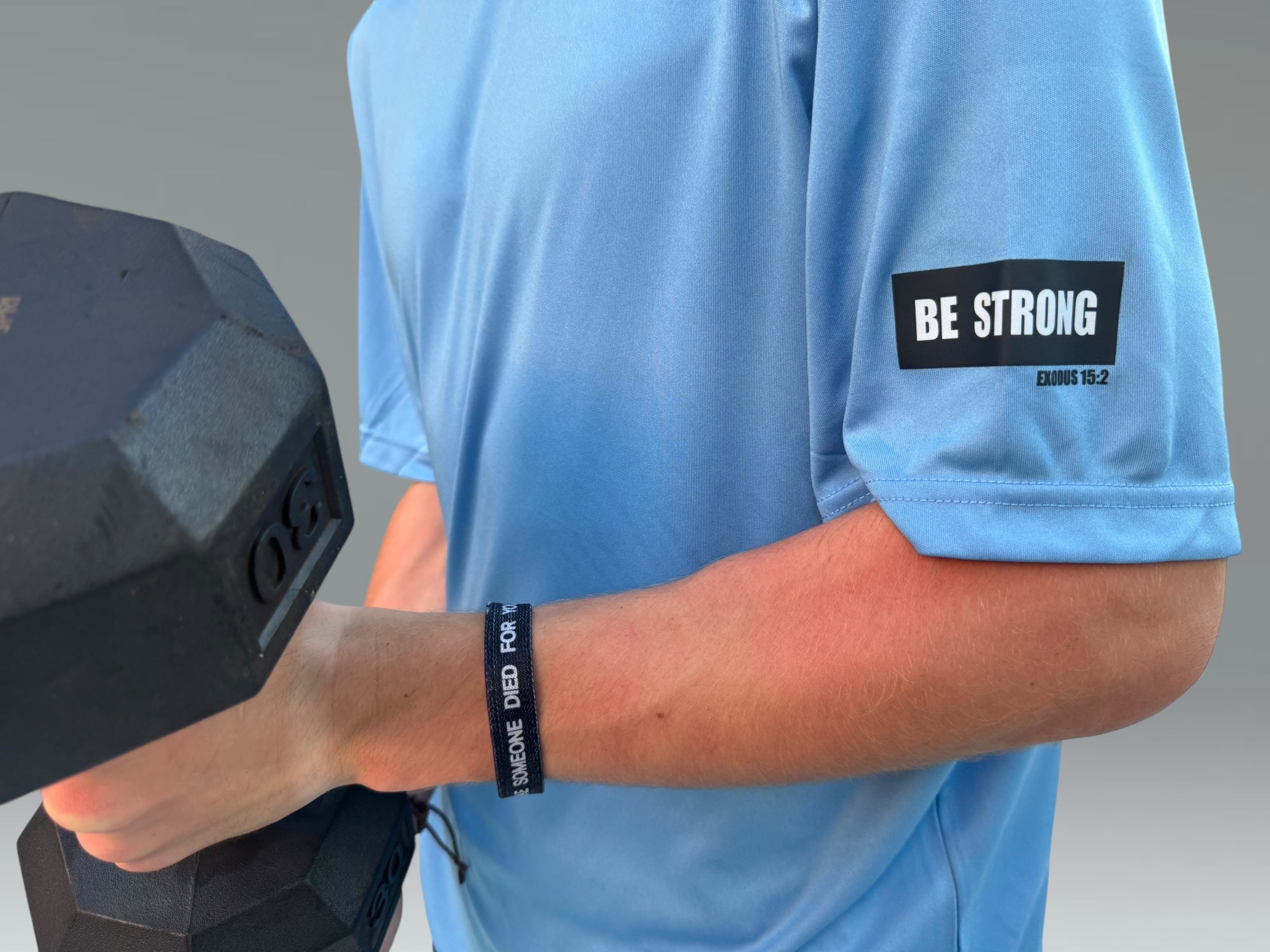 BE STRONG BREATHABLE WORKOUT ATHLETIC SKY-BLUE TEE