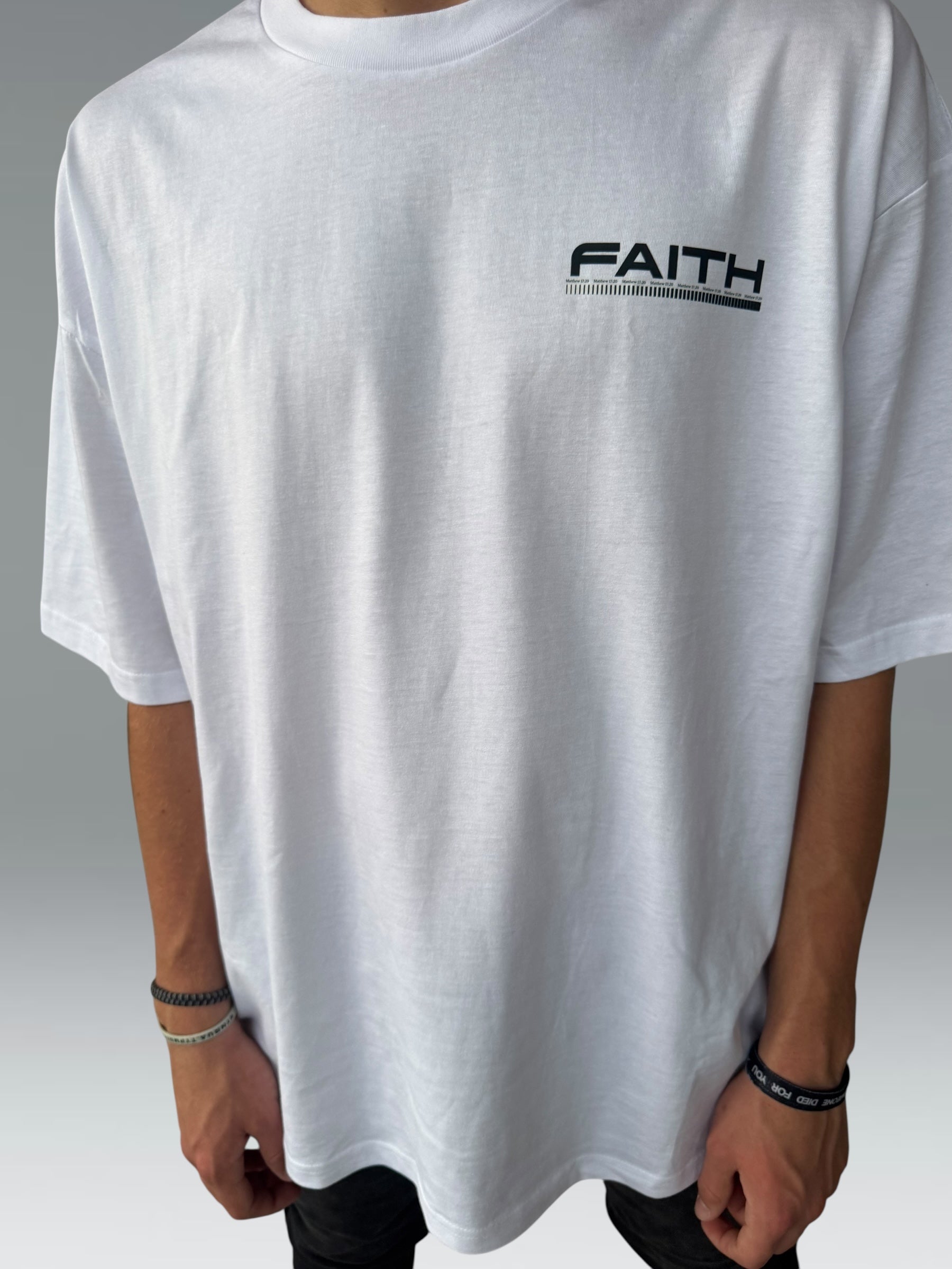 JESUS EVERYWHERE FAITH MOVES MOUNTAINS OVERSIZED TEE