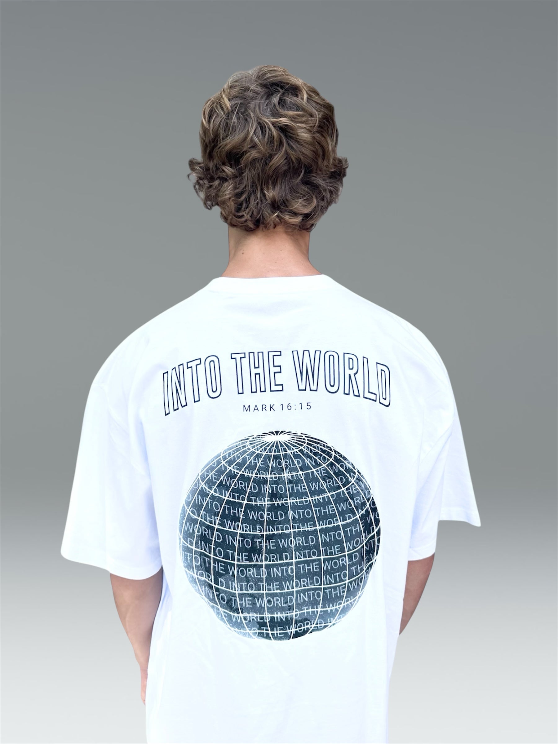 INTO THE WORLD WHITE CHRISTIAN MERCH STREETWEAR OVERSIZED TEE