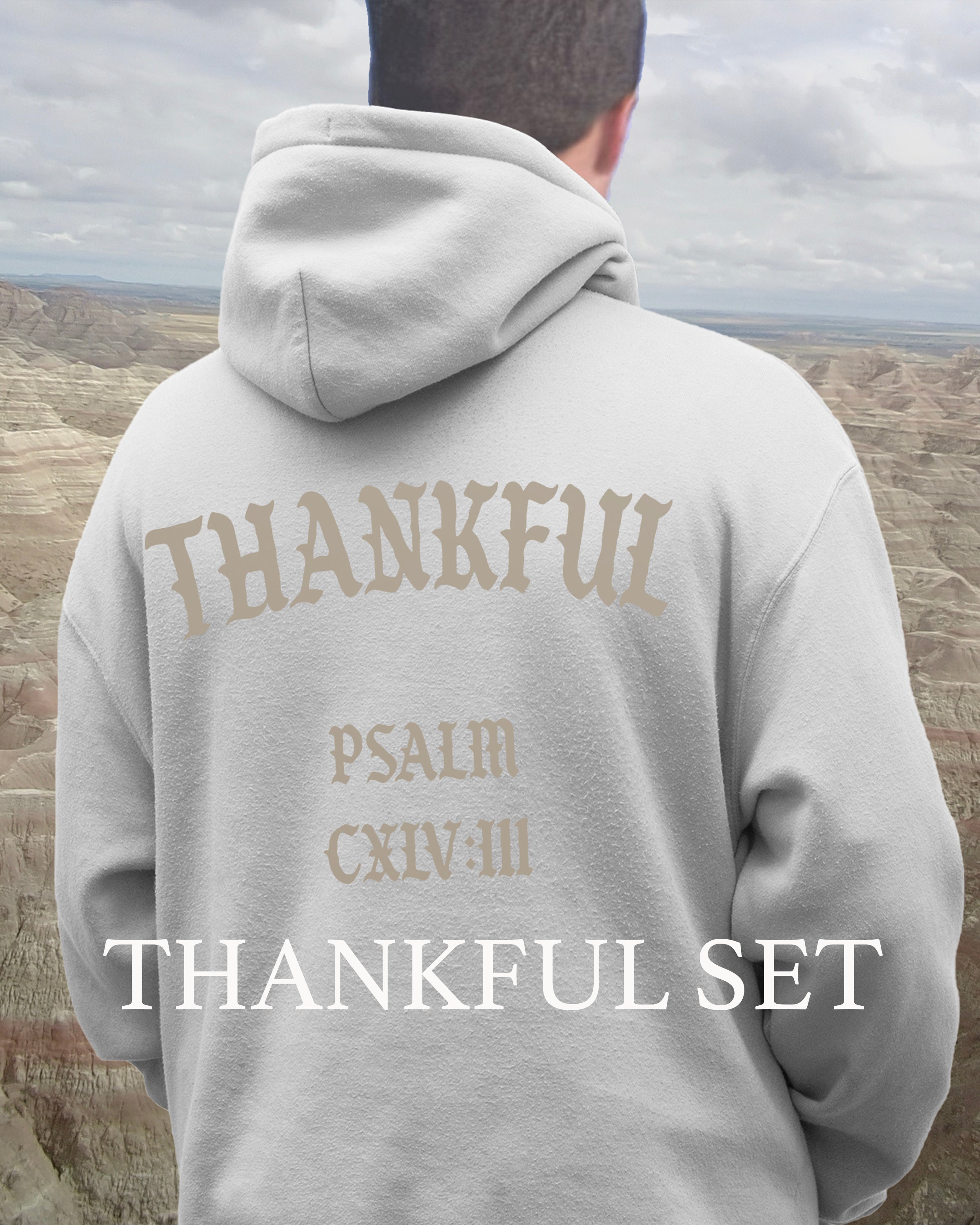 THANKFUL PSALM 145:3 TAN PULLOVER HOODIE CHRISTIAN STREETWEAR SWEATSHIRT