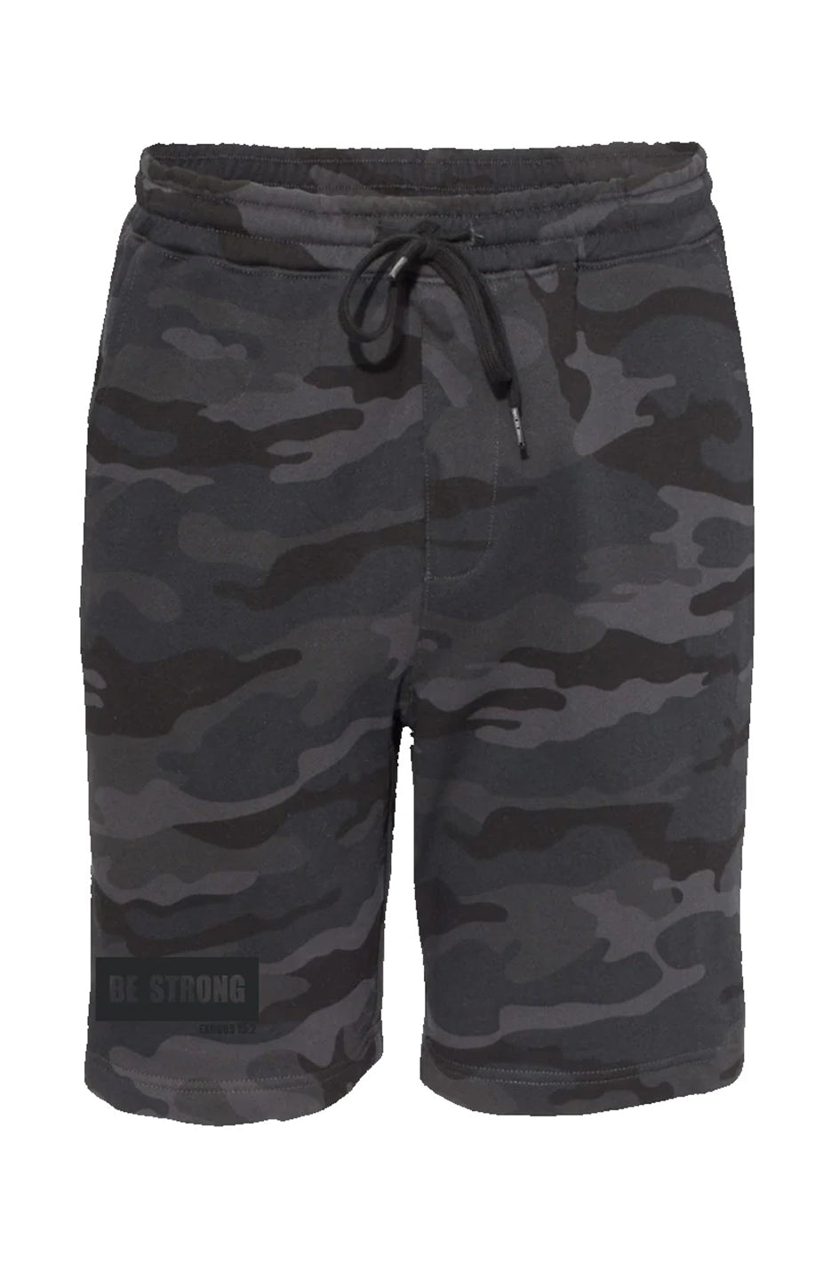BE STRONG BLACK CAMO ATHLETIC CHRISTIAN STREETWEAR FLEECE SHORTS