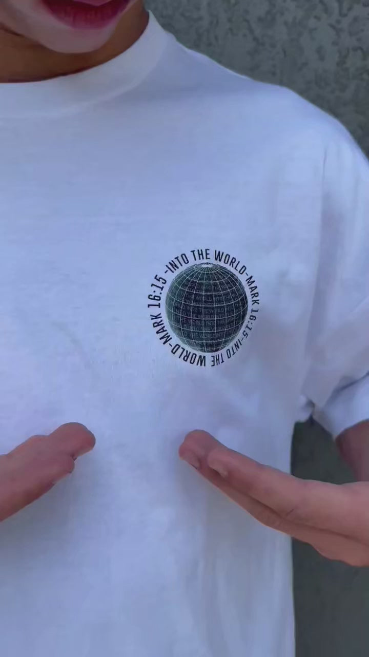 INTO THE WORLD WHITE CHRISTIAN MERCH STREETWEAR OVERSIZED TEE